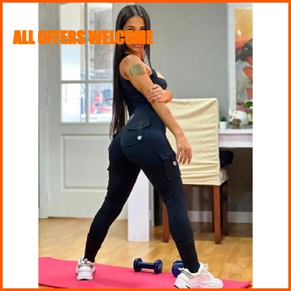 Butt Lifting Scrunch Cargo Leggings with Pockets Gym Yoga Pants - Picture 3 of 8